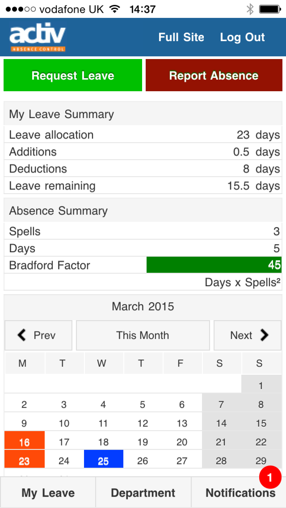 screenshot of Activ Absence